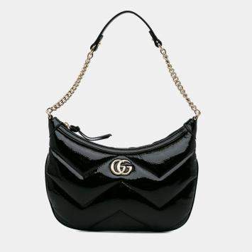 Pre Owned Gucci Black Patent Marmont Matelasse Shoulder Bag