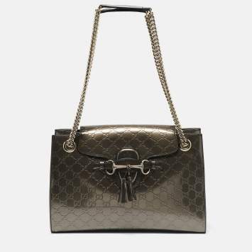 Pre Owned Gucci Metallic Guccissima Patent Leather Large Emily Chain Shoulder Bag