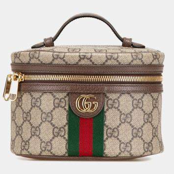 Gucci Beige Brown GG Supreme Web Ophidia Vanity Bag