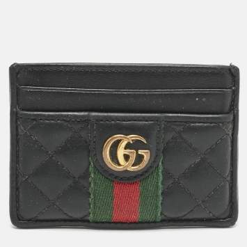 Pre Owned Gucci Black Quilted Leather GG Marmont Card Holder