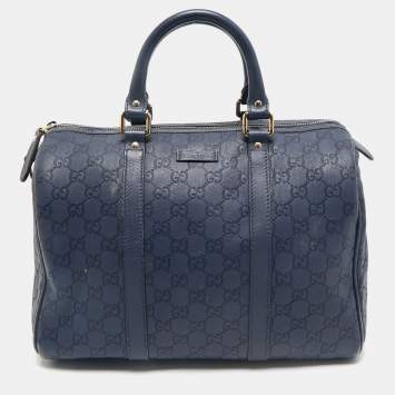 Pre Owned Gucci Navy Blue Guccissima Leather Medium Joy Boston Bag