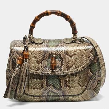 Pre Owned Gucci Multicolor Python Large New Bamboo Tassel Top Handle Bag