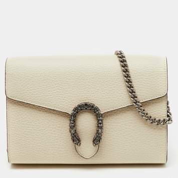 Pre Owned Gucci White Leather Dionysus Wallet on Chain