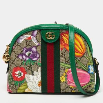 Pre Owned Gucci Multicolor GG Supreme Canvas and Leather Ophidia Flora Dome Bag