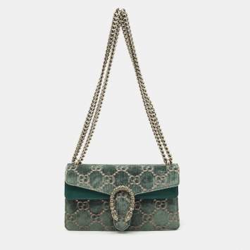 Pre Owned Gucci Green GG Velvet and Leather Small Dionysus Shoulder Bag