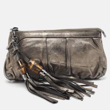 Gucci Metallic Leather Bamboo Tassel Pouch