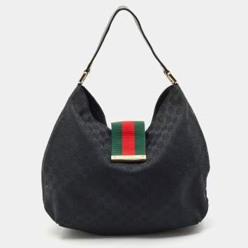 Pre Owned Gucci Black GG Canvas Medium New Ladies Web Hobo