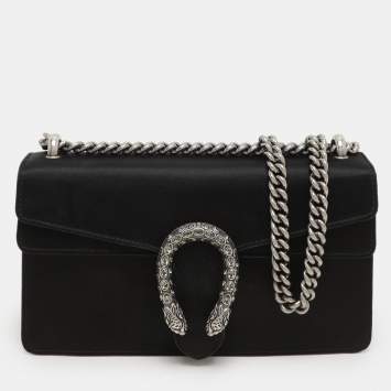 Gucci Black Satin Medium Dionysus Shoulder Bag