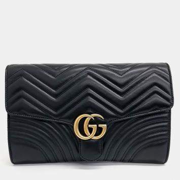 Gucci Black Leather Marmont Matelasse Clutch