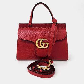 Gucci Red Leather GG Marmont mini tote and shoulder bag