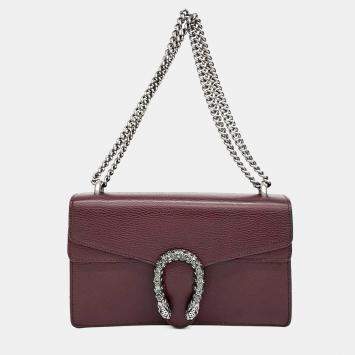 Pre Owned Gucci Burgundy Leather Dionysus Chain Shoulder Bag