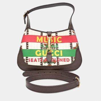 Pre Owned Gucci Multicolor Canvas and Leather Jackie 1961 Small Hobo Bag
