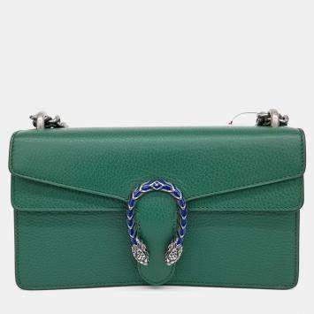 Pre Owned Gucci Green Leather Dionysus Chain Shoulder Bag