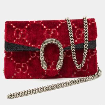Pre Owned Gucci Red GG Velvet and Patent Leather Super Mini Dionysus Bag