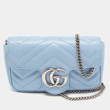 مملوكة مسبقًا Gucci Light Blue Matelassé Leather Super Mini GG Marmont Shoulder Bag