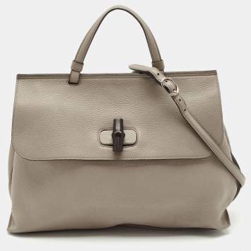 Gucci Grey Leather Large Bamboo Daily Top Handle Bag