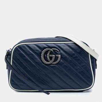 Pre Owned Gucci Navy Blue Small GG Marmont Leather Torchon Crossbody