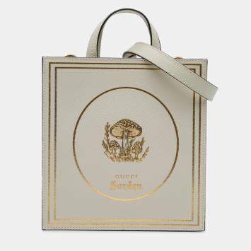 Pre Owned Gucci Beige Garden Calfskin Mushrooms Vertical Shopping Tote