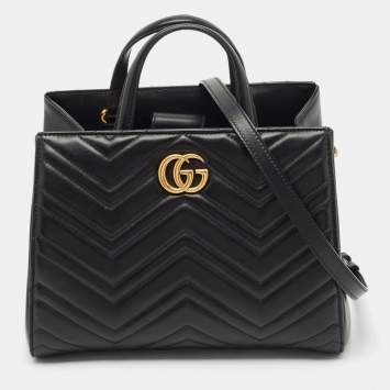 Gucci Black Matelasse Leather Small GG Marmont Tote