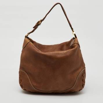 Gucci Brown Grained Leather Charlotte Whipstitch Hobo