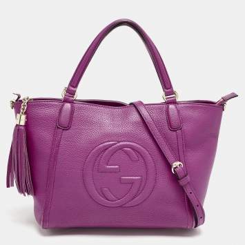 Pre Owned Gucci Fuchsia Pebbled Leather Soho Working Tote