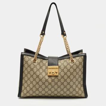 Gucci Beige/Black GG Supreme Canvas Medium Padlock Shoulder Bag