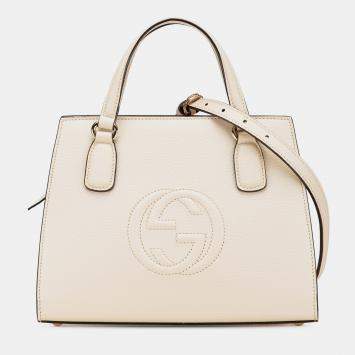 Pre Owned Gucci White Medium Dollar Calf Soho Satchel