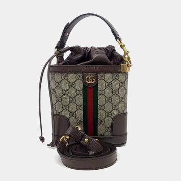 Gucci Beige Brown Coated Canvas and Leather Ophidia GG Bucket Bag