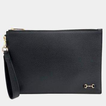 Gucci Black Leather Horsebit Clutch