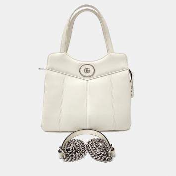 Gucci White Leather Petite GG Small Tote and Shoulder Bag