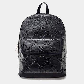 Gucci Black Leather GG Embossed Backpack