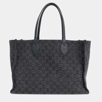 Gucci Black Denim Ophidia GG Large Tote Bag
