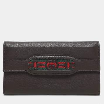 Gucci Brown Leather Horsebit Web Continental Wallet