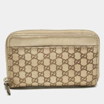 Gucci Gold Guccissima Leather Zip Coin Purse