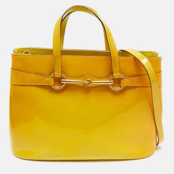 Gucci Yellow Ombre Patent Leather Medium Bright Bit Tote
