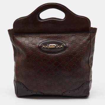 Gucci Dark Brown Guccissima Leather Large Punch Top Handle Tote