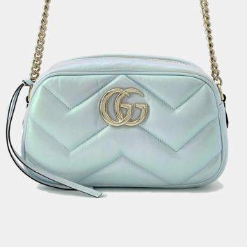 Gucci Blue Aurora Leather GG Marmont Small Shoulder Bag