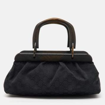 Gucci Black GG Canvas Wood Handle Frame Bag