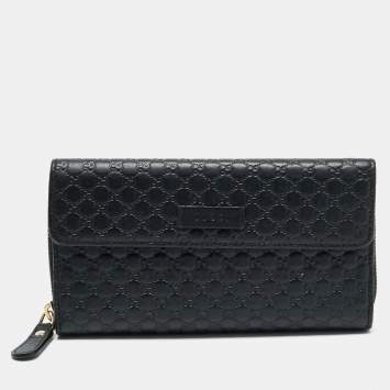 Gucci Black Mirco Guccissima Leather Flap Continental Wallet