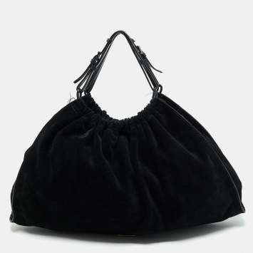 Pre Owned Gucci Black Suede Gathered Tote