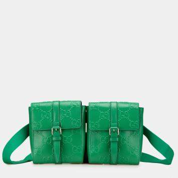 Gucci Green GG Embossed Perforated Double Belt Bag