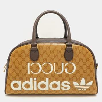 Gucci x Adidas Beige/Brown GG Crystal Canvas and Leather Medium Duffle Bag