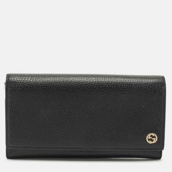 Pre Owned Gucci Black Leather GG Marmont Continental Wallet
