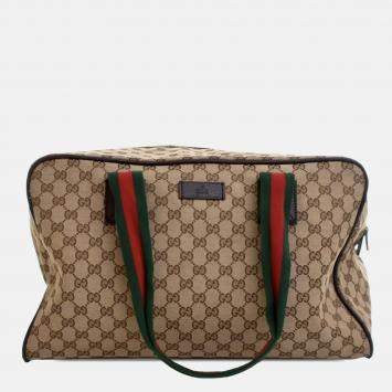 Gucci Brown GG Canvas Web Duffle Bag