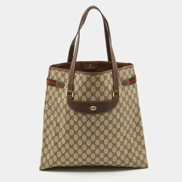 Pre Owned Gucci Brown/Beige GG Supreme Canvas Web Sherry Line Tote