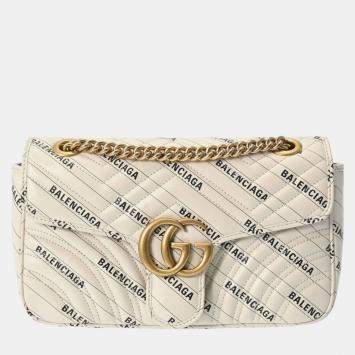 Gucci Gg Marmont Balenciaga Collaboration Small Shoulder Bag Ivory Leather Bag