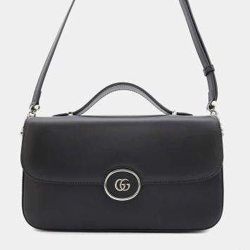 Gucci Petite Gg 2Wayshoulder Bag Black Calf Leather Size Small