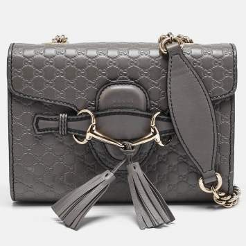 Pre Owned Gucci Grey Microguccissima Leather Mini Emily Chain Crossbody Bag