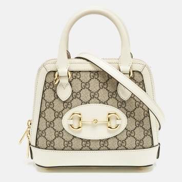 Gucci Beige/Off White GG Supreme Canvas and Leather Mini Horsebit 1955 Bag