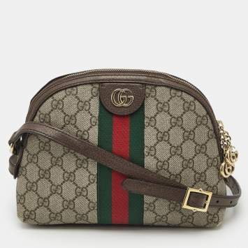 Gucci Beige/Brown GG Supreme Canvas Small Web Ophidia Shoulder Bag